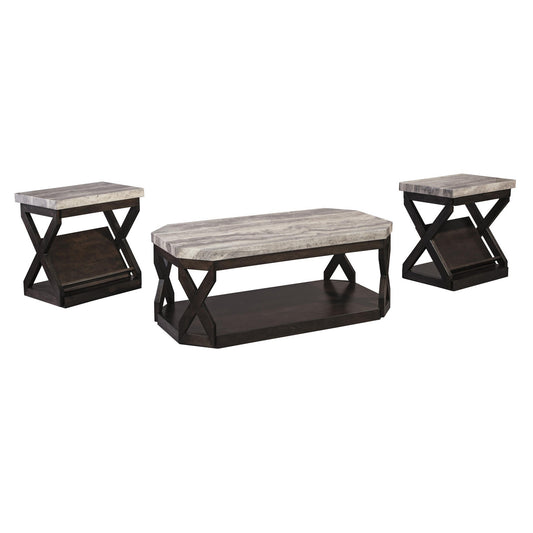 Faux Marble Table Set With 1 Coffee Table And 2 End Tables, Gray And Brown By Benzara | End Tables | Modishstore