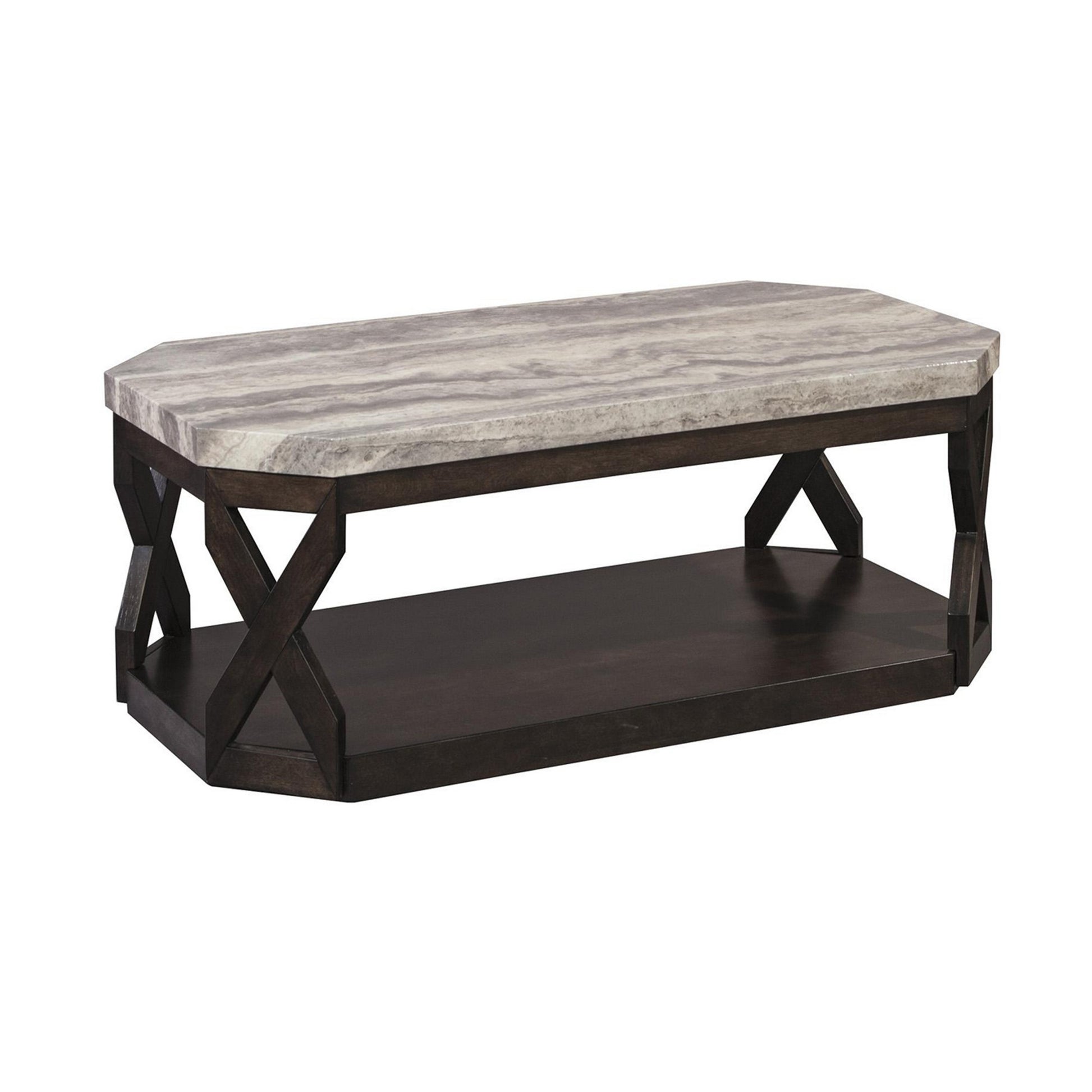 Faux Marble Table Set With 1 Coffee Table And 2 End Tables, Gray And Brown By Benzara | End Tables | Modishstore - 2