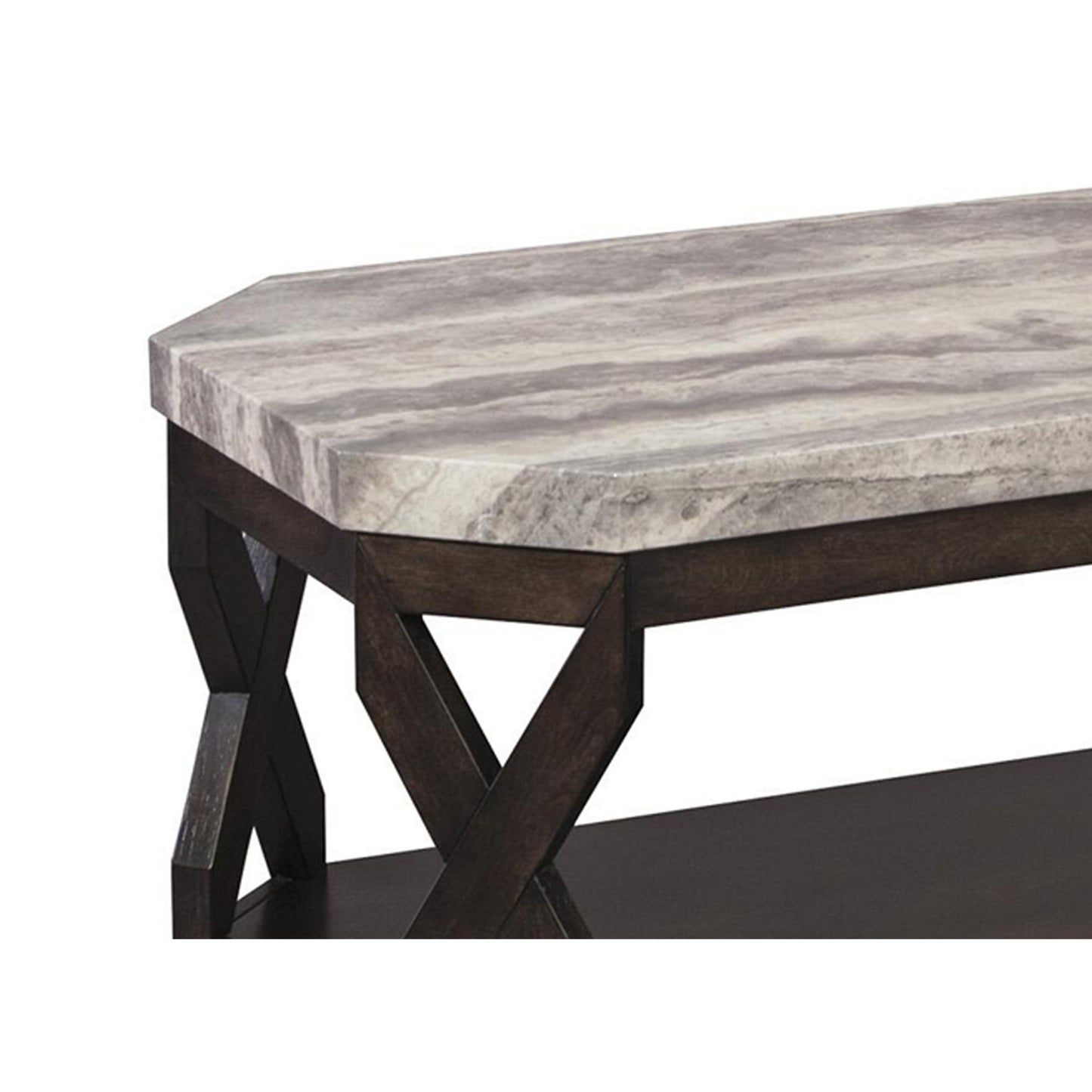 Faux Marble Table Set With 1 Coffee Table And 2 End Tables, Gray And Brown By Benzara | End Tables | Modishstore - 3