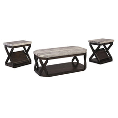Faux Marble Table Set With 1 Coffee Table And 2 End Tables, Gray And Brown By Benzara