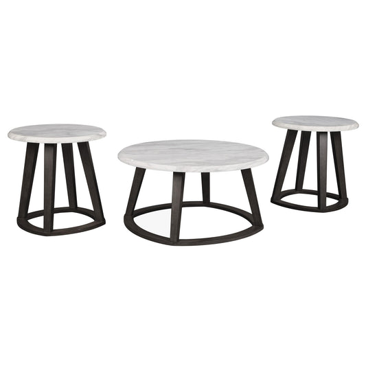 Faux Marble Table Set With 1 Coffee Table And 2 End Tables, White And Black By Benzara | End Tables | Modishstore