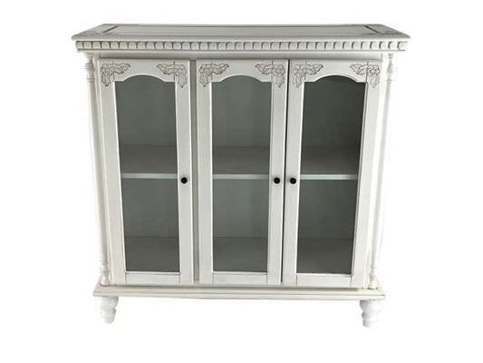 Traditional Wood And Glass Accent Cabinet With Carved Details, White By Benzara | Cabinets |  Modishstore 