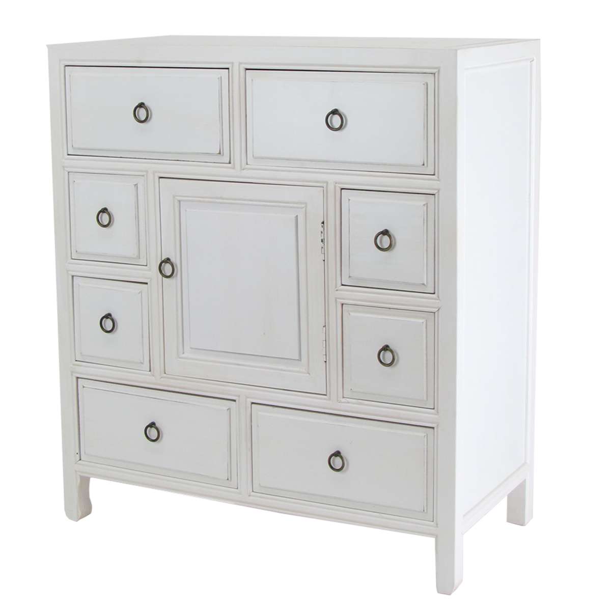 Wooden Chest With 8 Spacious Drawers And 1 Cabinet, White By Benzara | Cabinets |  Modishstore 