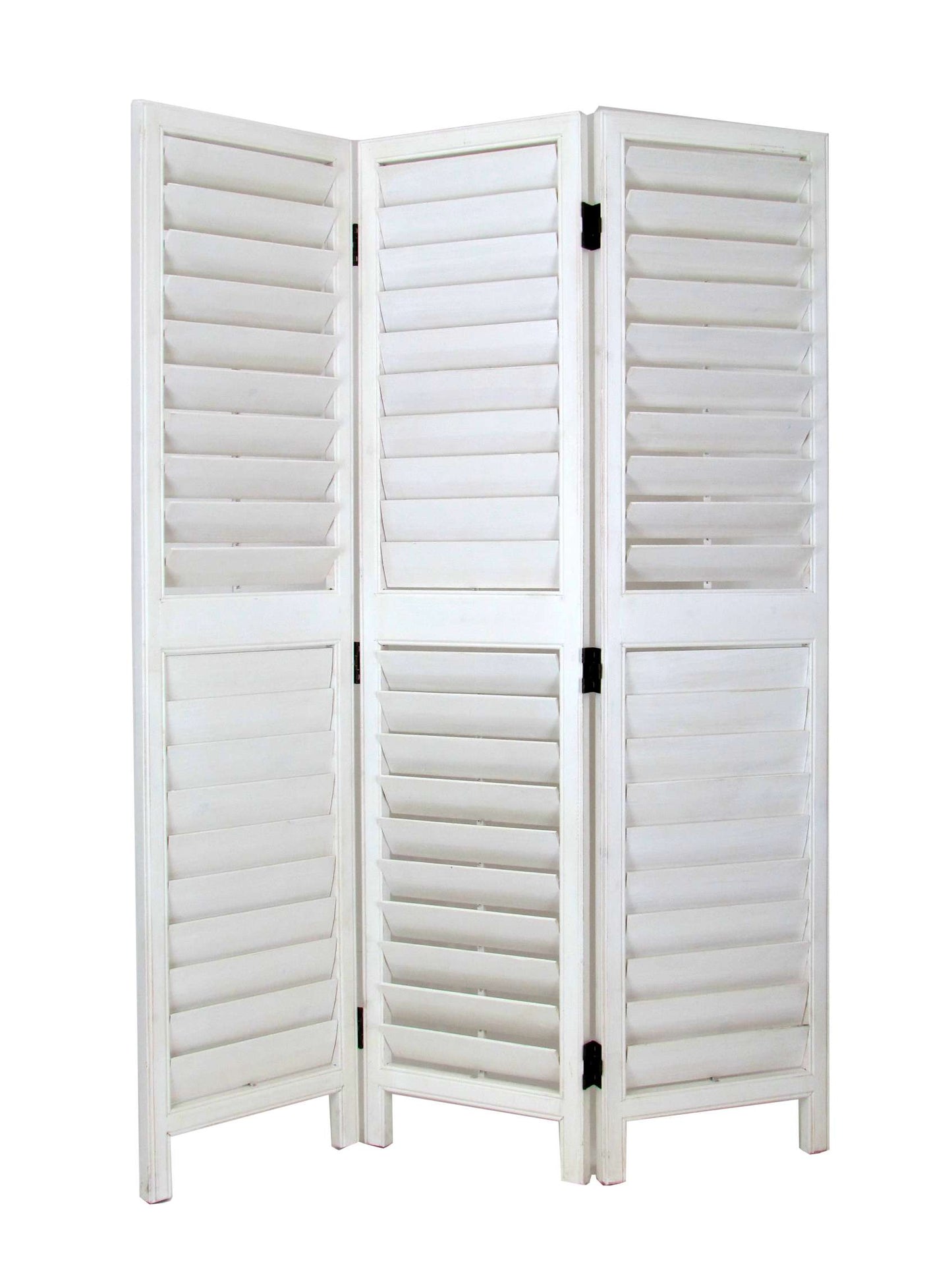 Wooden 3 Panel Room Divider With Slatted Design, White By Benzara | Room Divider |  Modishstore 