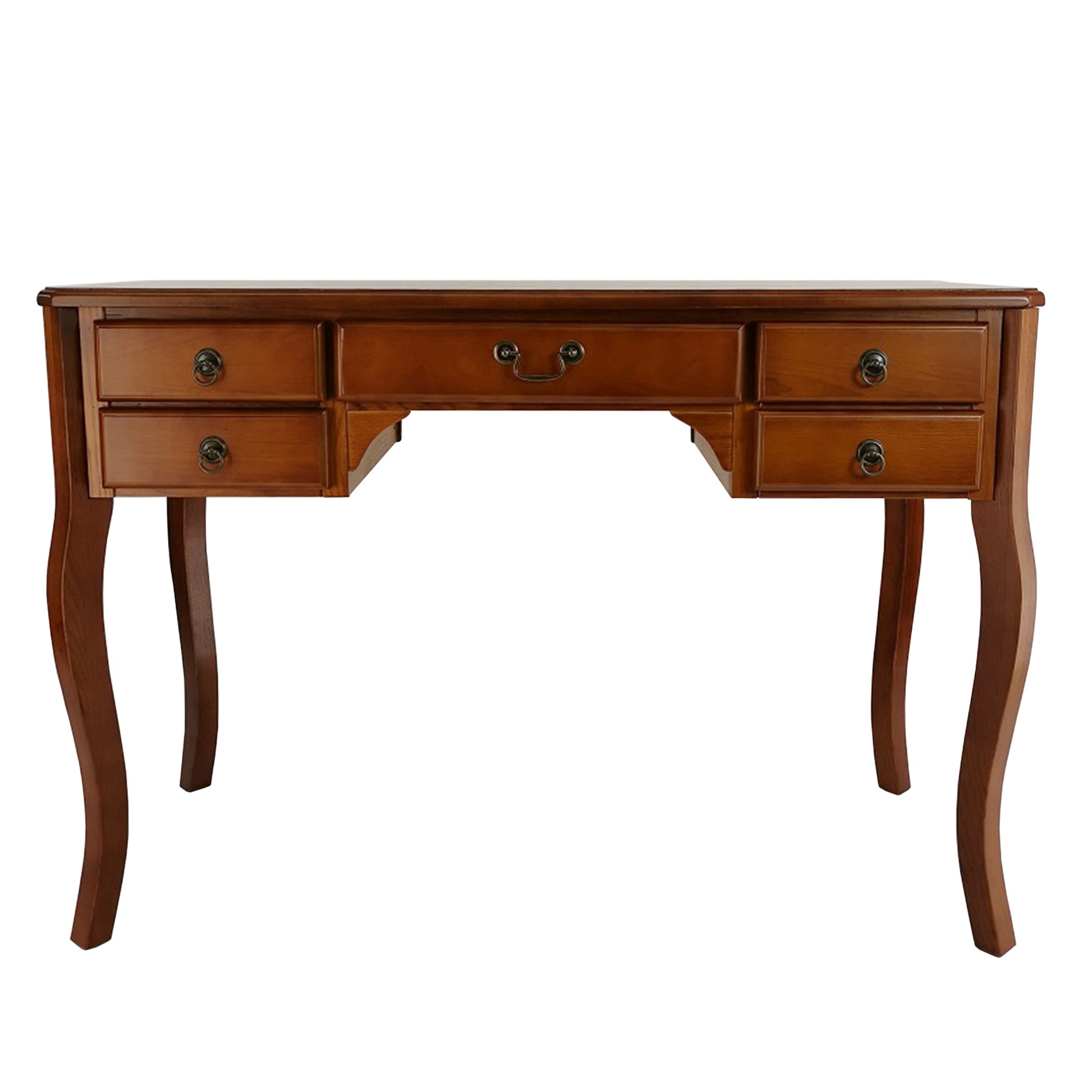 Wooden Writing Desk With Cabriole Legs And 5 Drawers, Brown By Benzara | Desks | Modishstore - 4