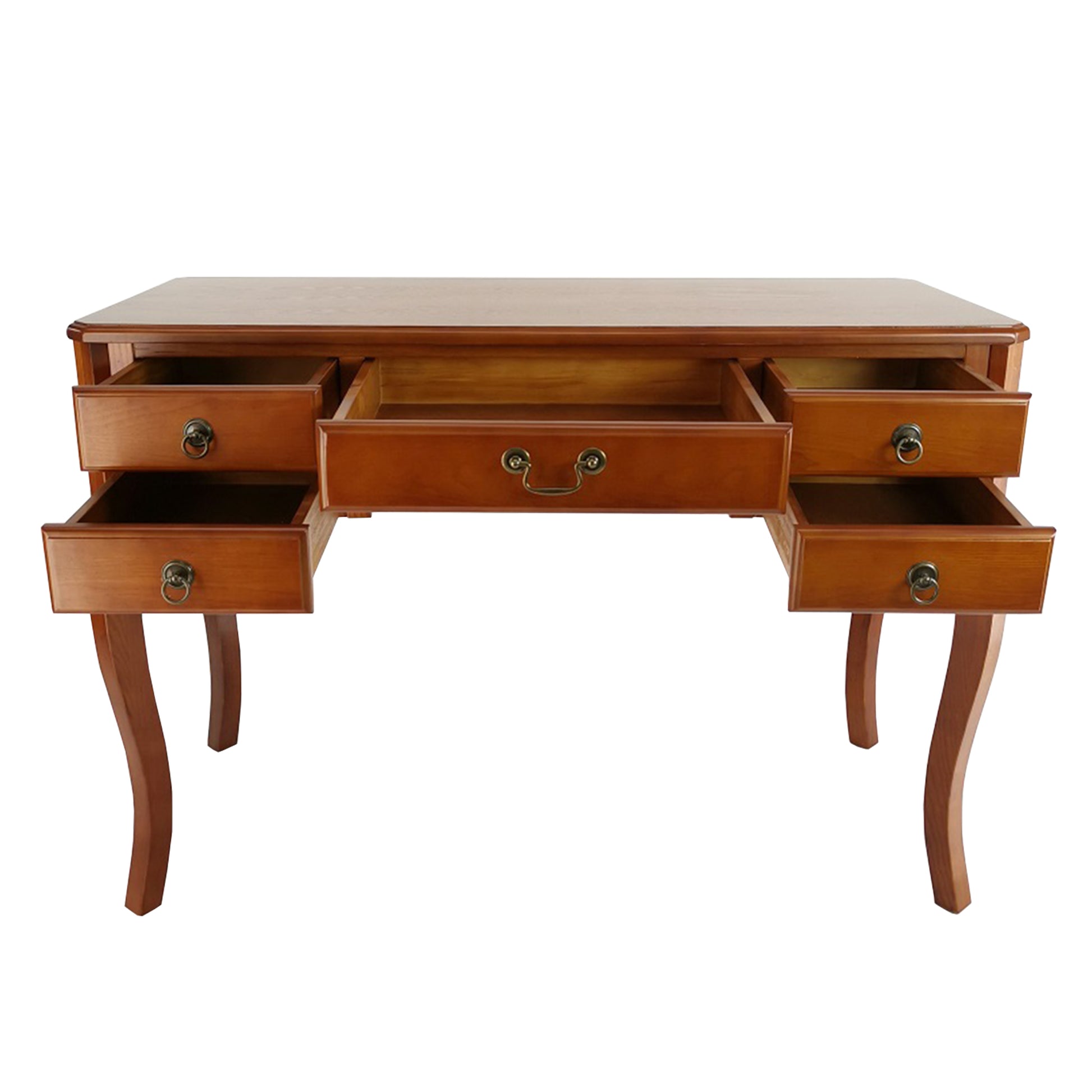Wooden Writing Desk With Cabriole Legs And 5 Drawers, Brown By Benzara | Desks | Modishstore - 3
