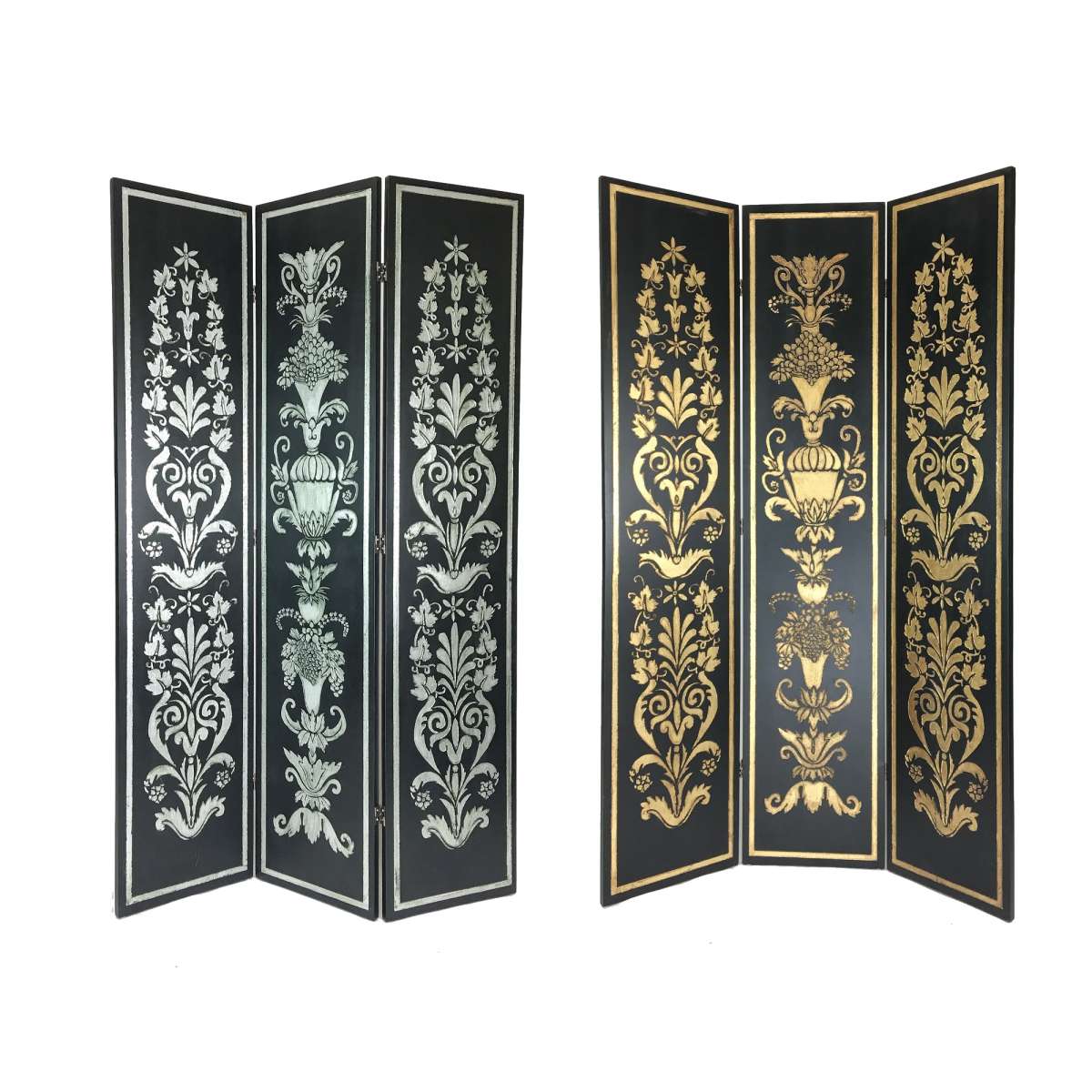 Wooden Double Sided 3 Panel Room Divider With Motifs, Multicolor By Benzara | Room Divider |  Modishstore  - 3