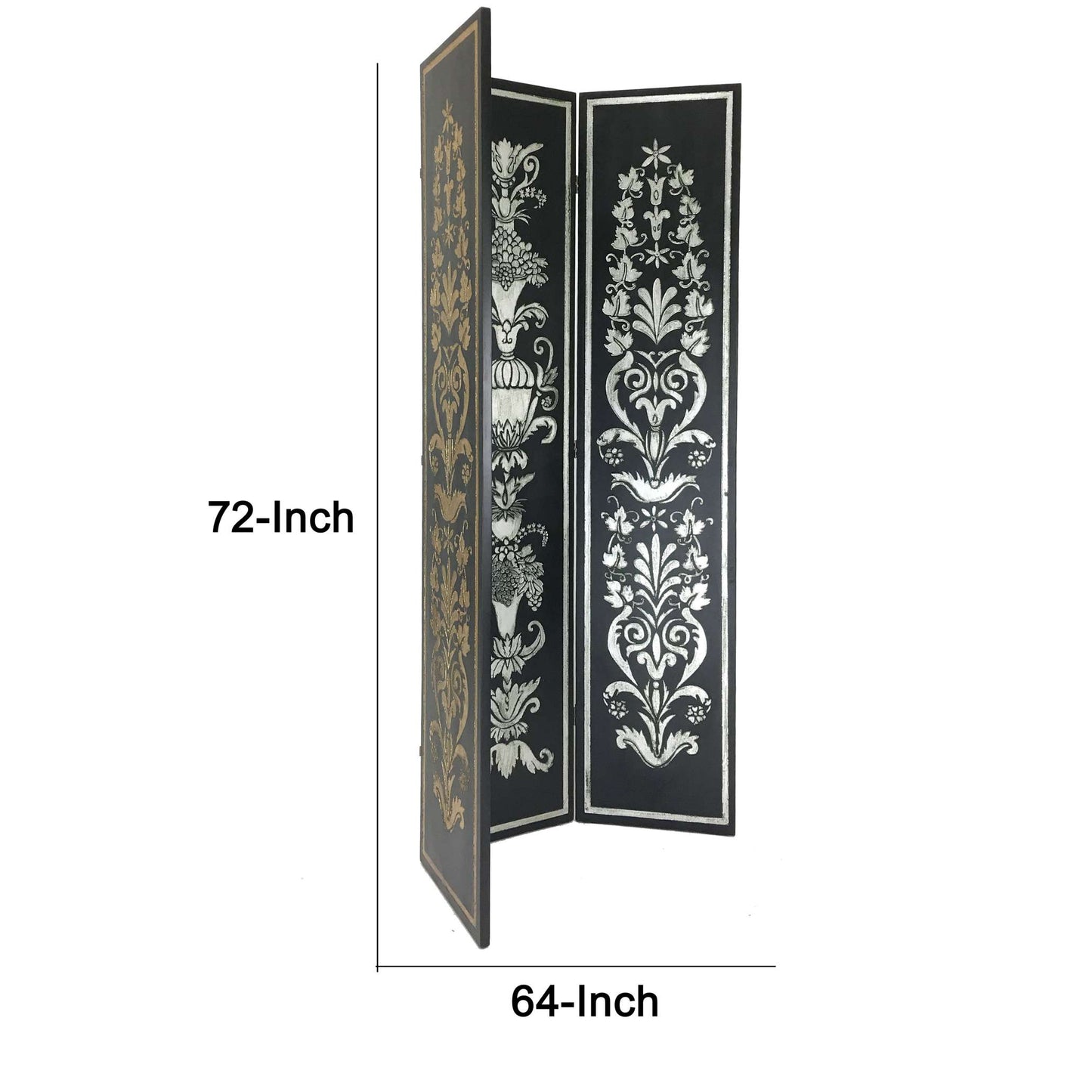 Wooden Double Sided 3 Panel Room Divider With Motifs, Multicolor By Benzara | Room Divider |  Modishstore  - 2