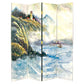 Wooden 4 Panel Room Divider With Landscape Scene, Multicolor By Benzara | Room Divider |  Modishstore 