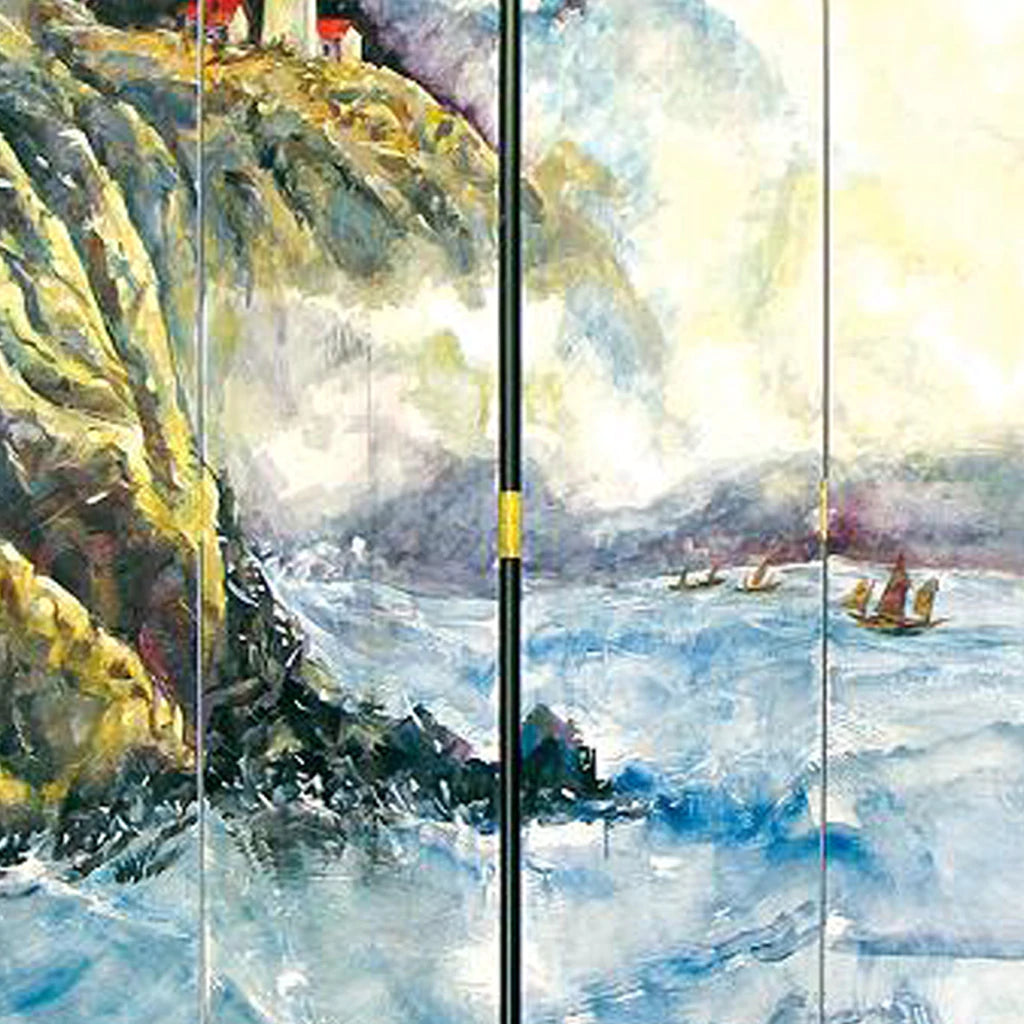 Wooden 4 Panel Room Divider With Landscape Scene, Multicolor By Benzara | Room Divider |  Modishstore  - 3