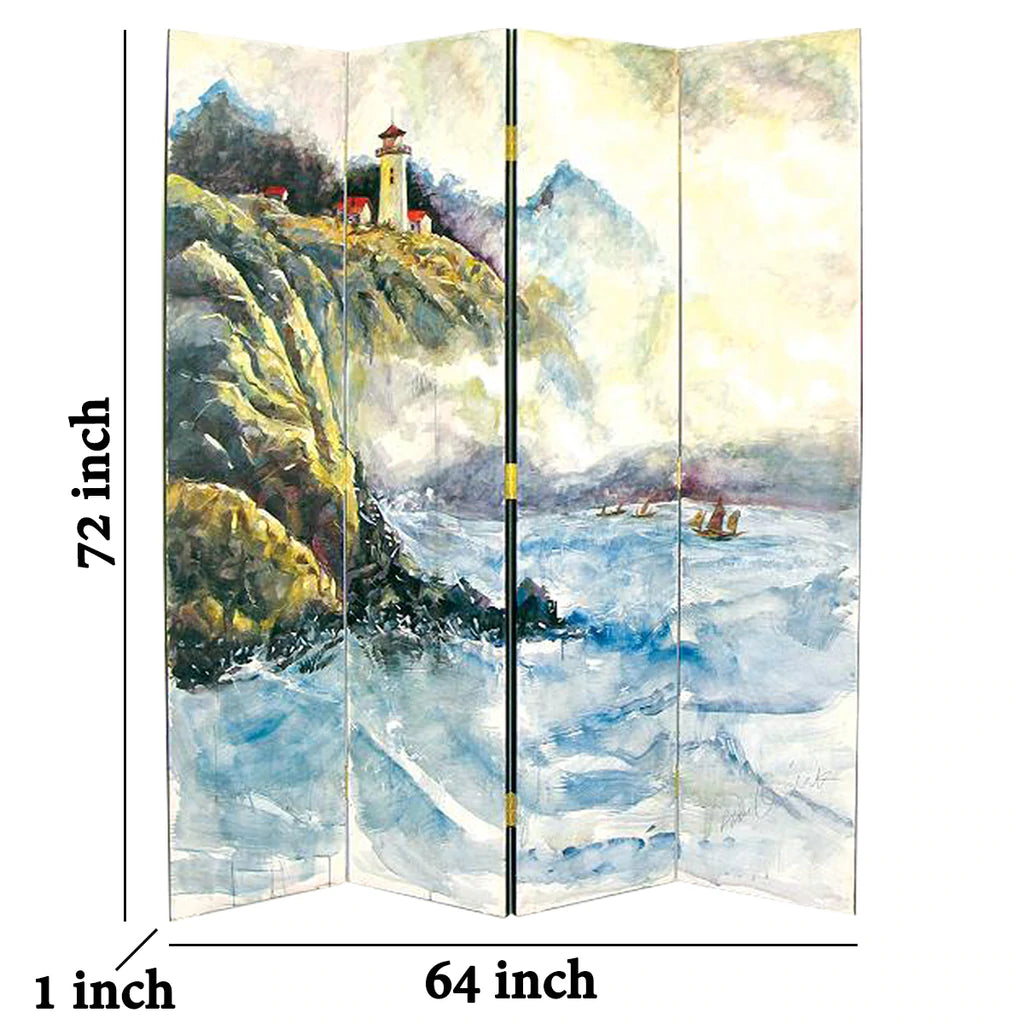 Wooden 4 Panel Room Divider With Landscape Scene, Multicolor By Benzara | Room Divider |  Modishstore  - 5