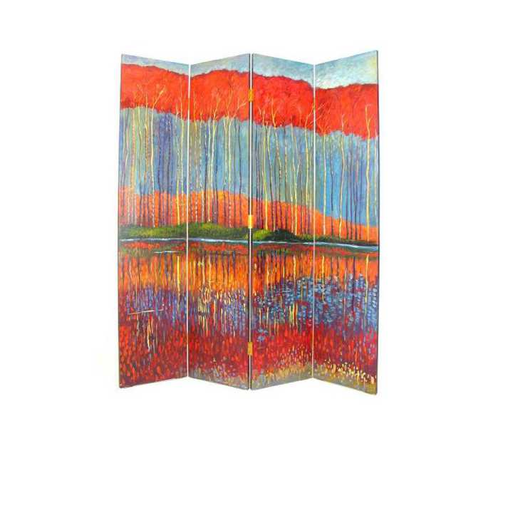 Wooden 4 Panel Room Divider With Forest Theme, Multicolor By Benzara | Room Divider |  Modishstore 
