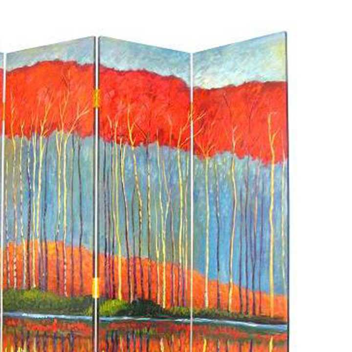 Wooden 4 Panel Room Divider With Forest Theme, Multicolor By Benzara | Room Divider |  Modishstore  - 3