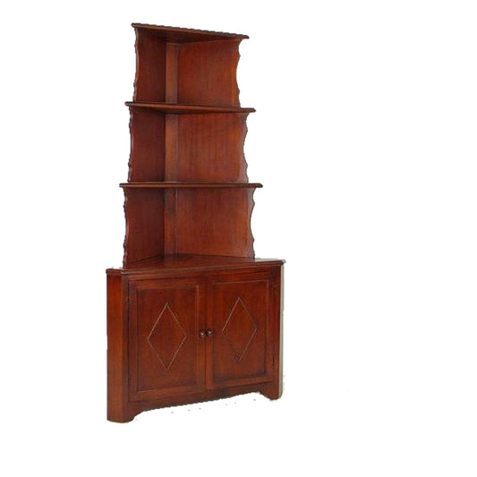 Wooden Corner Bookcase With 3 Shelves And 1 Cabinet, Brown By Benzara | Bookcases | Modishstore