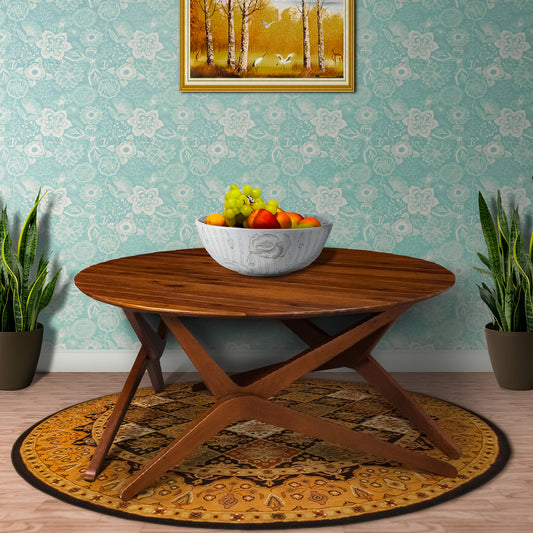 Round Wooden Adjustable Table With Boomerang Legs, Brown By Benzara | Accent Tables | Modishstore