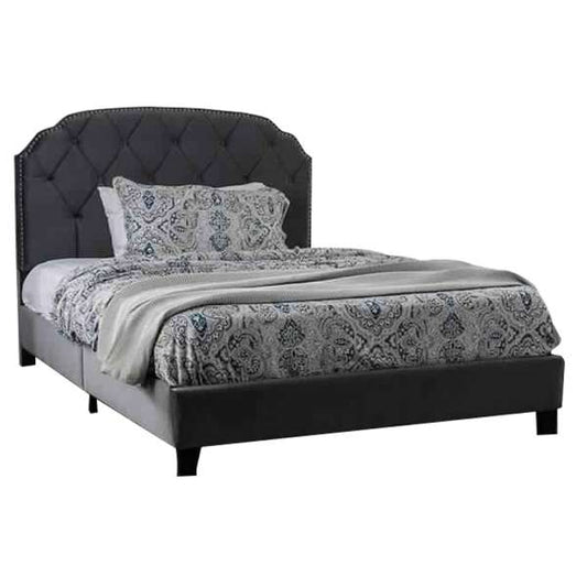 Fabric California King Bed With Camelback Headboard And Nailhead Trim,Gray By Benzara | Bedroom Sets |  Modishstore 