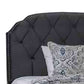 Fabric California King Bed With Camelback Headboard And Nailhead Trim,Gray By Benzara | Bedroom Sets |  Modishstore  - 4