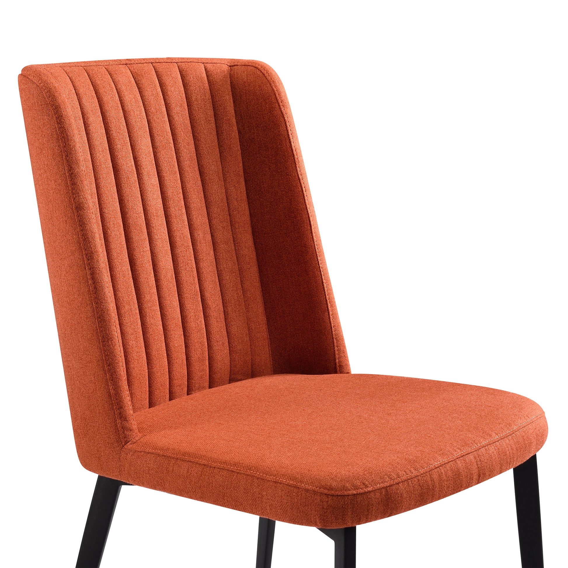 Fabric Dining Chair With Vertically Stitched Backrest Set Of 2 Orange By Benzara | Dining Chairs | Modishstore - 5