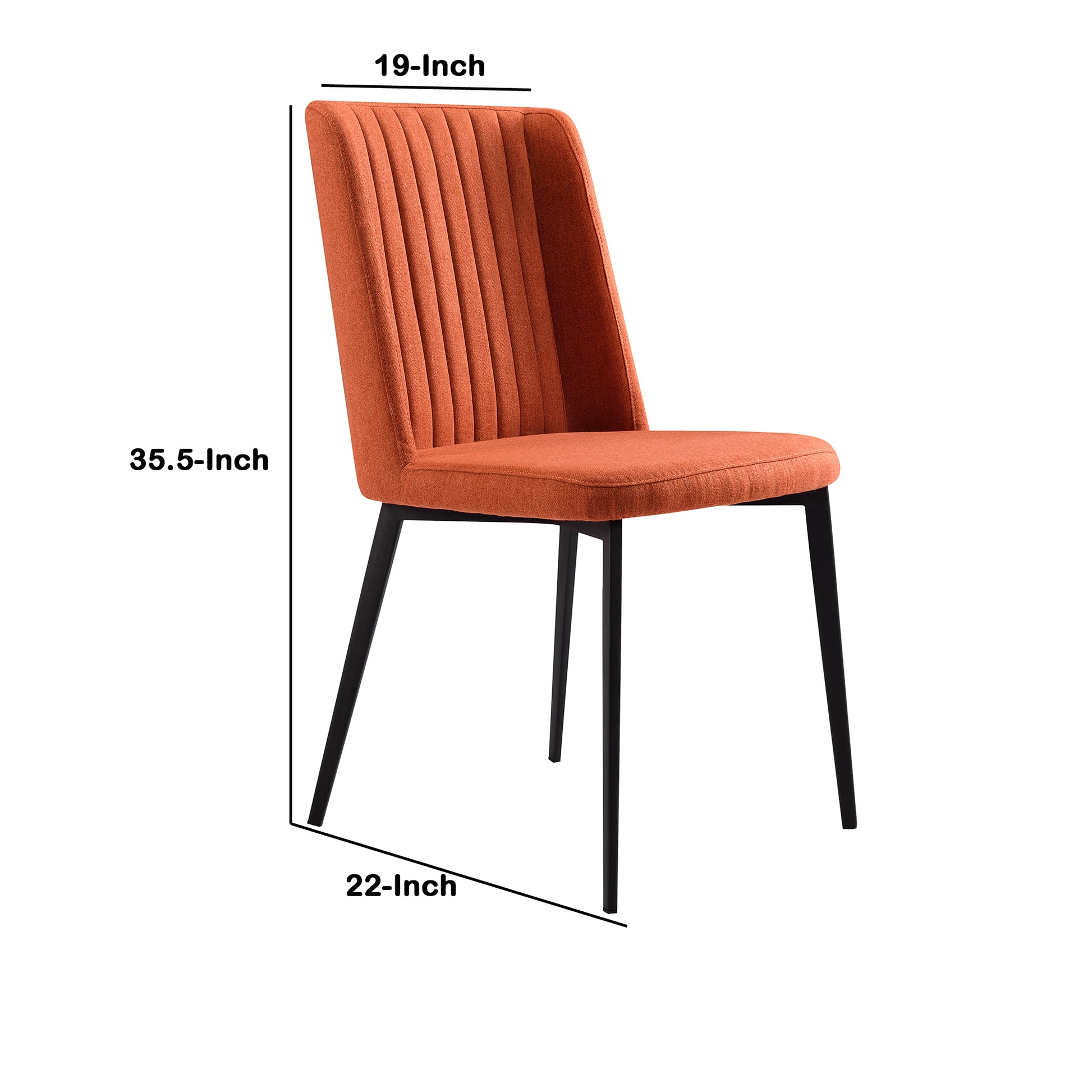 Fabric Dining Chair With Vertically Stitched Backrest Set Of 2 Orange By Benzara | Dining Chairs | Modishstore - 3
