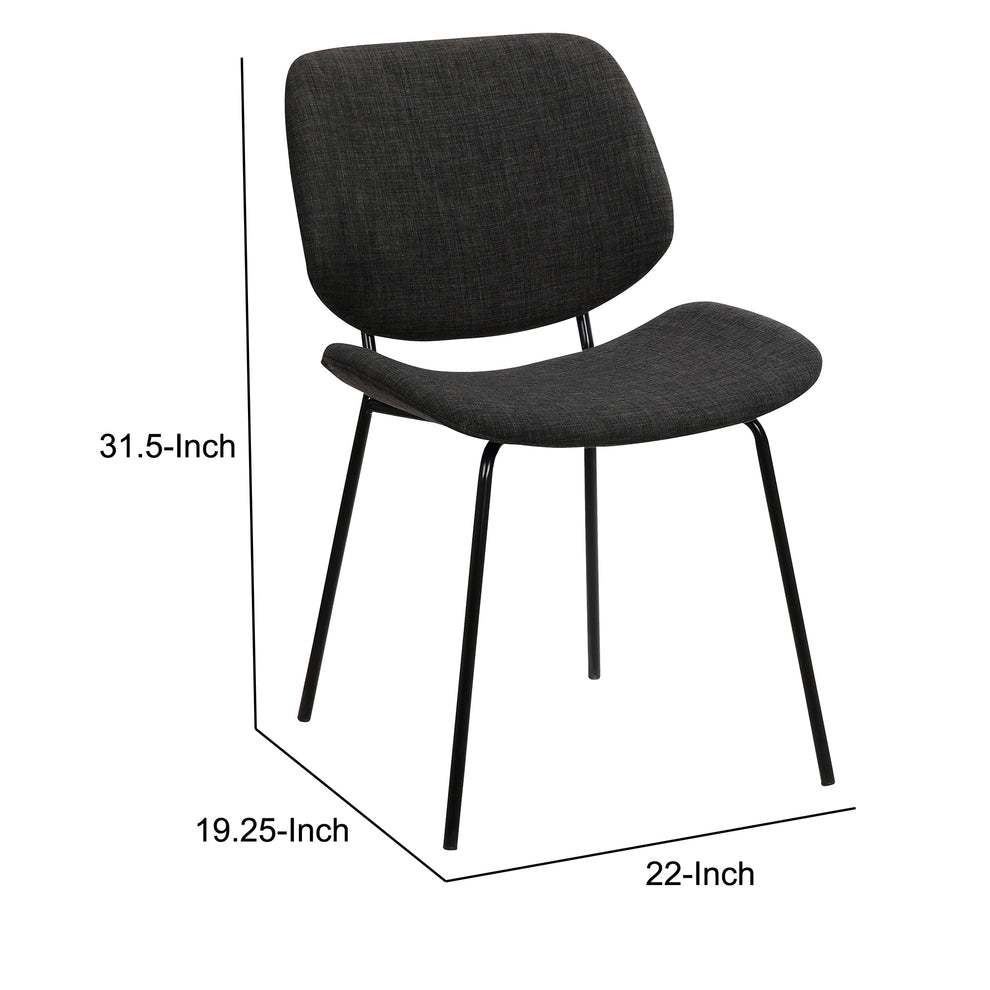 Metal Body Dining Chair With Curved Fabric Seat And Backrest Set Of 2Gray By Benzara | Dining Chairs | Modishstore - 5
