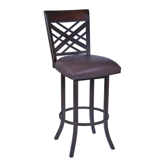 30 Inch Metal Bar Stool With Leatherette Seat And Swivel Mechanism Brown By Benzara | Bar Stools & Tables | Modishstore