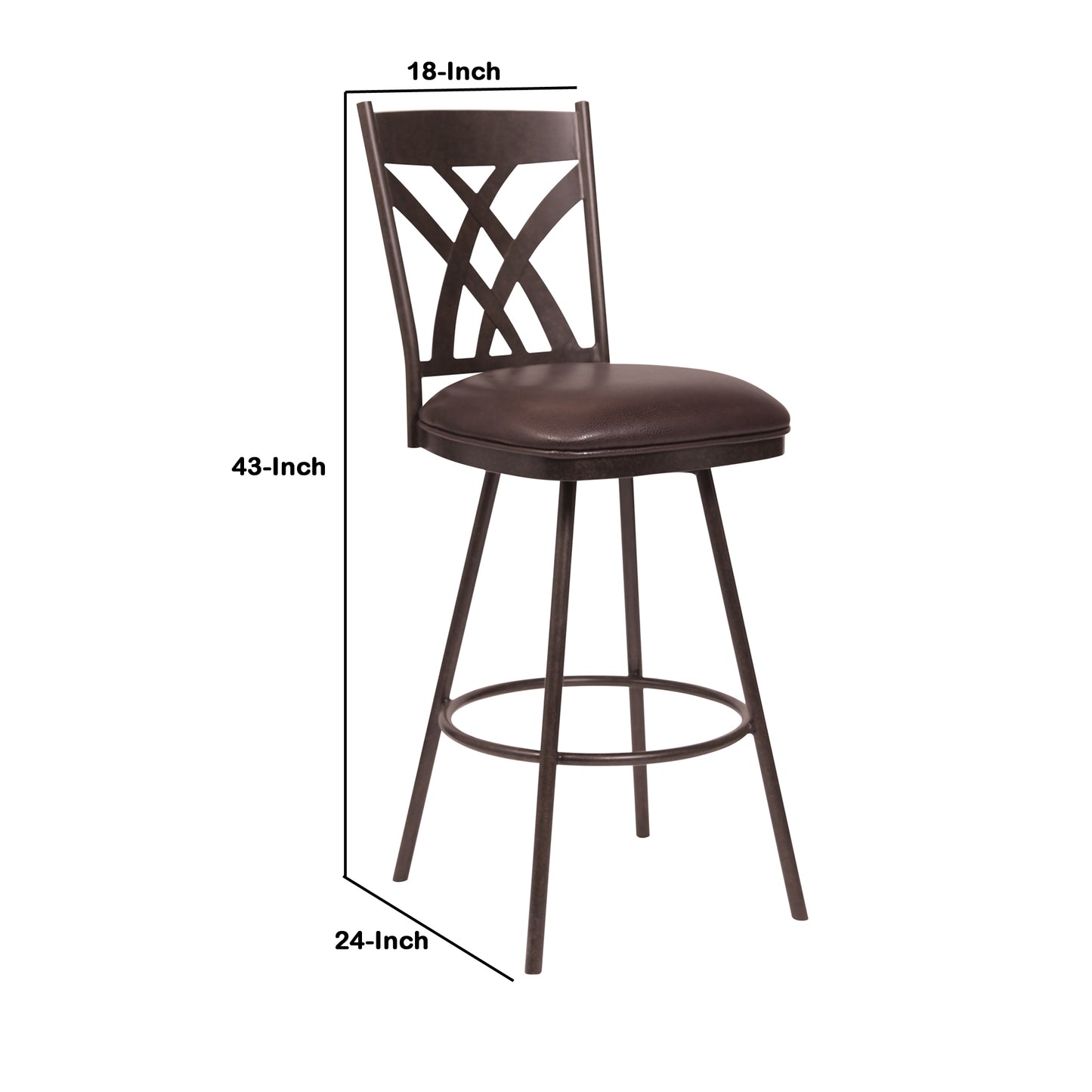 Counter Height Metal Swivel Bar Stool With Leatherette Seat Brown By Benzara | Bar Stools & Tables | Modishstore - 5