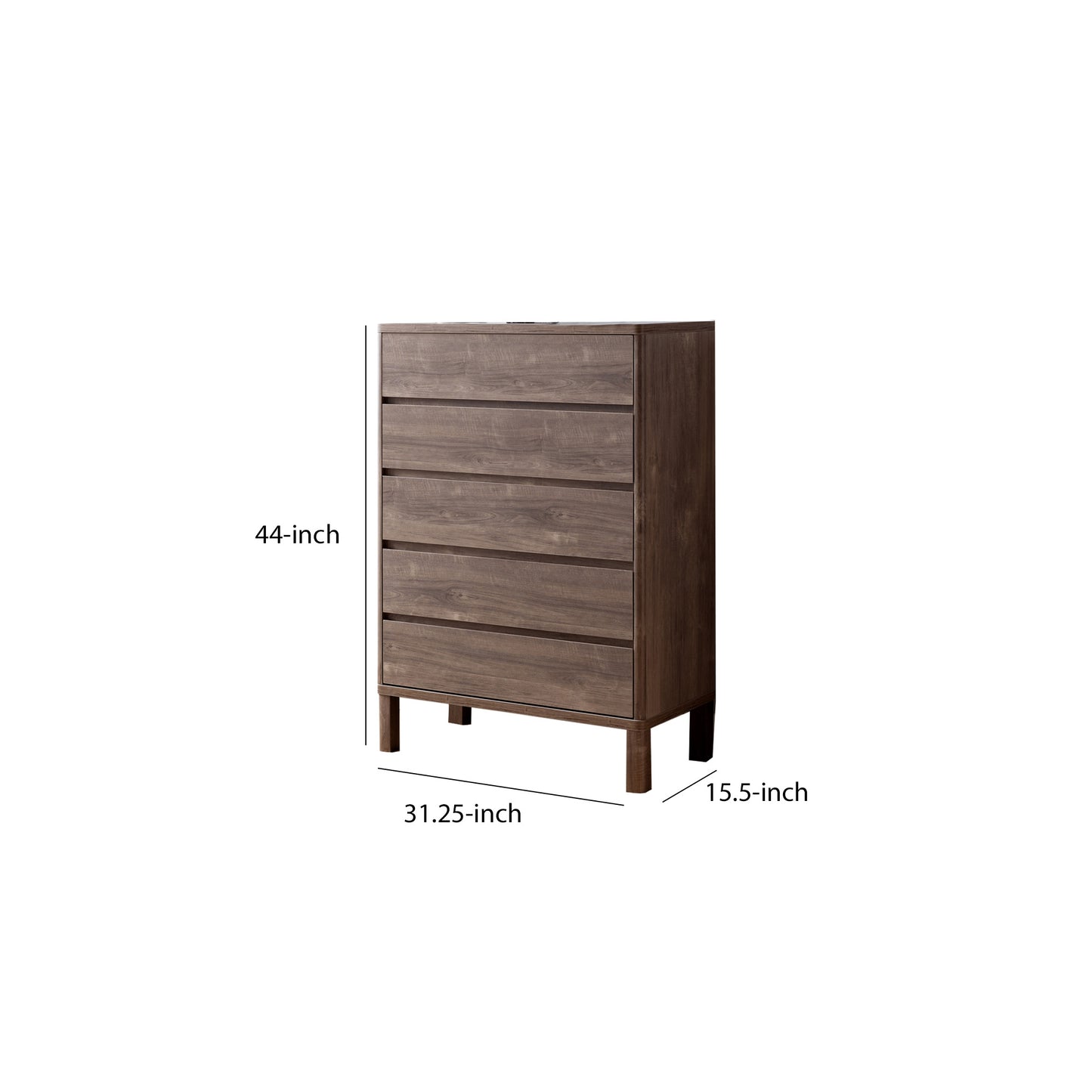 Grained Wooden Frame Chest With 5 Drawers And Straight Legs, Hazelnut Brown By Benzara | Cabinets |  Modishstore  - 2