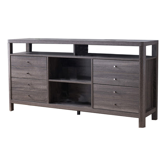 Wooden Frame Buffet With 4 Drawers And 4 Open Compartments, Gray By Benzara | Sideboards | Modishstore
