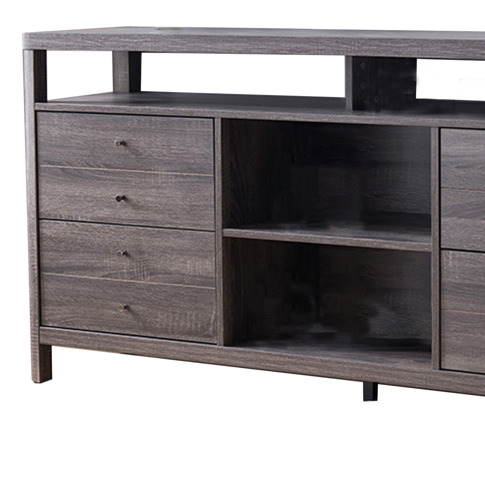 Wooden Frame Buffet With 4 Drawers And 4 Open Compartments, Gray By Benzara | Sideboards | Modishstore - 5