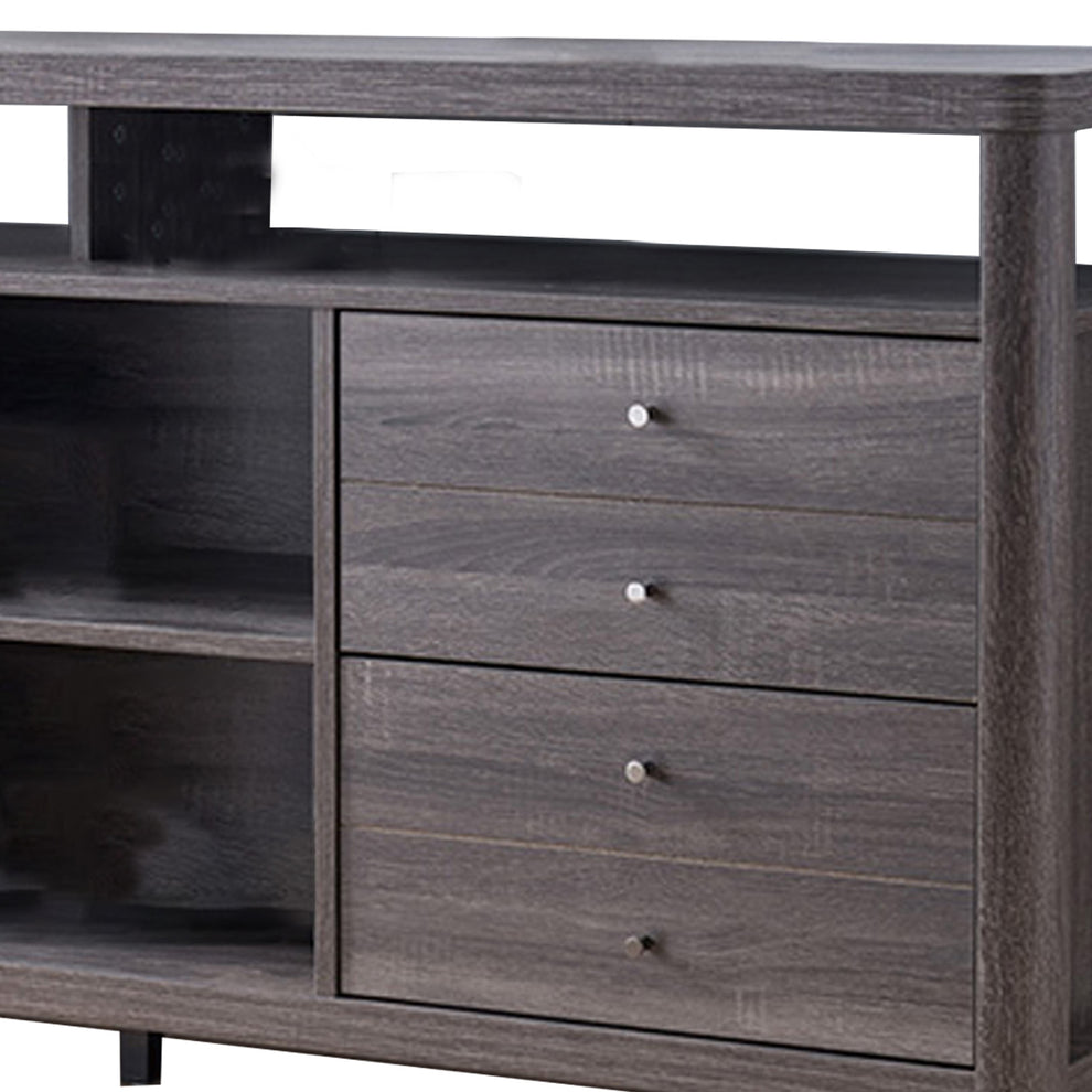 Wooden Frame Buffet With 4 Drawers And 4 Open Compartments, Gray By Benzara | Sideboards | Modishstore - 3