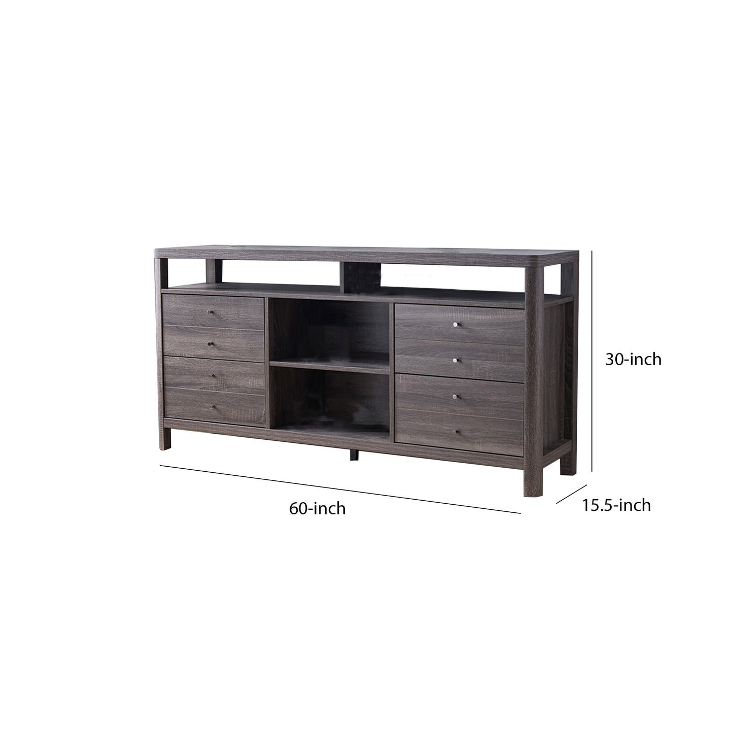 Wooden Frame Buffet With 4 Drawers And 4 Open Compartments, Gray By Benzara | Sideboards | Modishstore - 2