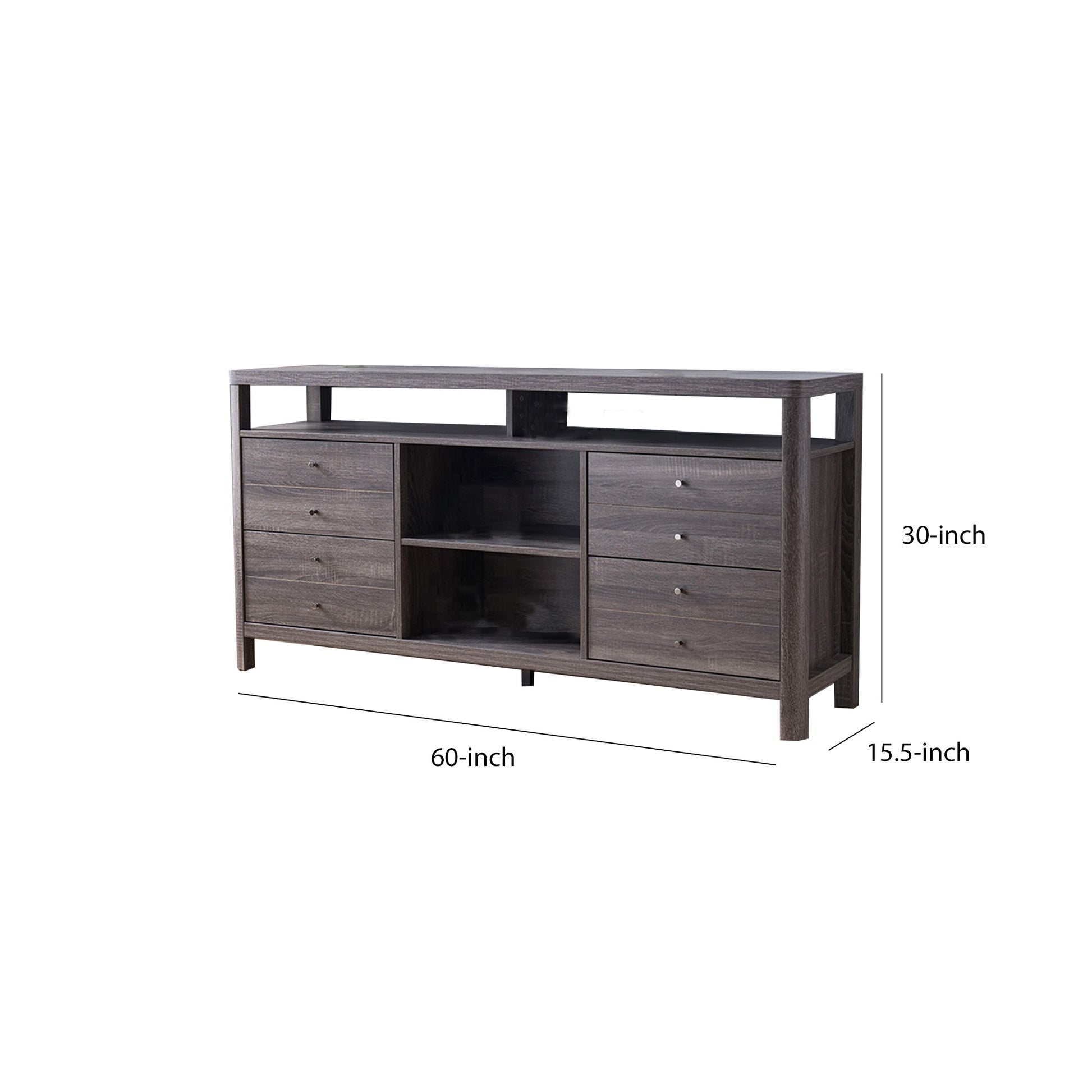 Wooden Frame Buffet With 4 Drawers And 4 Open Compartments, Gray By Benzara | Sideboards | Modishstore - 2