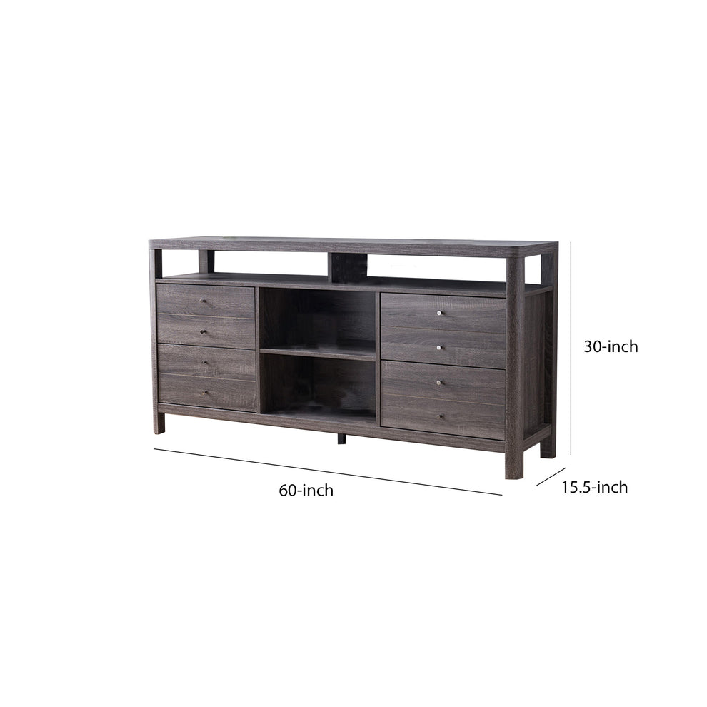 Wooden Frame Buffet With 4 Drawers And 4 Open Compartments, Gray By Benzara | Sideboards | Modishstore - 2