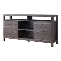 Wooden Frame Buffet With 4 Drawers And 4 Open Compartments, Gray By Benzara