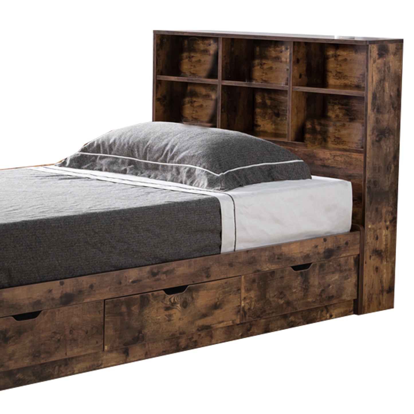 Wooden Frame 3 Drawers Twin Size Chest Bed, Distressed Brown By Benzara | Beds | Modishstore - 4
