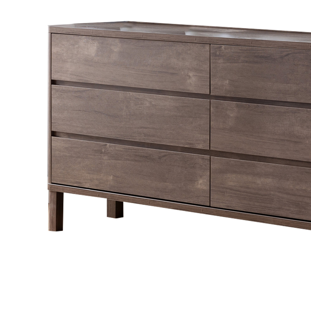 Wooden Frame Dresser With 6 Drawers And Straight Legs, Hazelnut Brown By Benzara | Dressers |  Modishstore  - 5