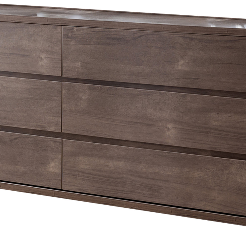 Wooden Frame Dresser With 6 Drawers And Straight Legs, Hazelnut Brown By Benzara | Dressers |  Modishstore  - 3