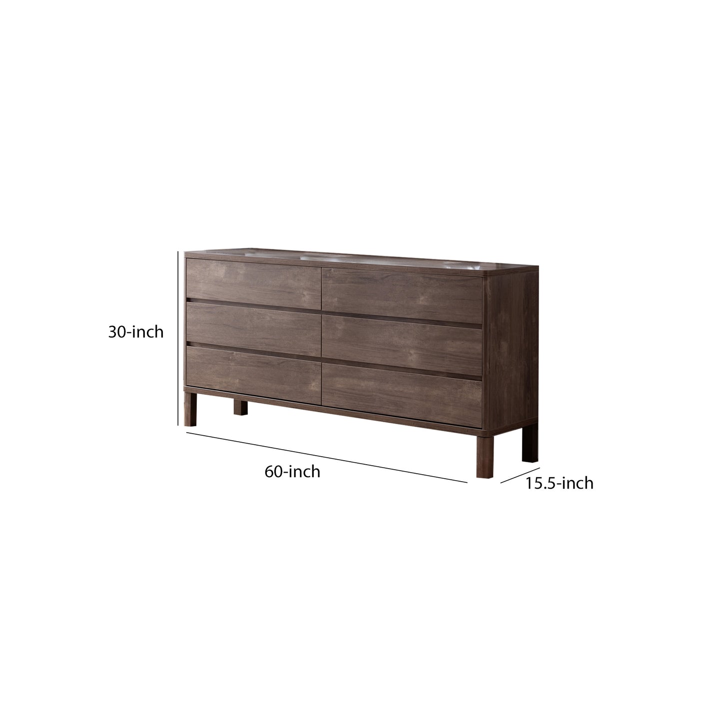 Wooden Frame Dresser With 6 Drawers And Straight Legs, Hazelnut Brown By Benzara | Dressers |  Modishstore  - 2