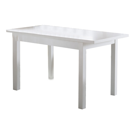 Rectangular Wooden Frame Dining Table With Straight Legs, Glossy White By Benzara | Dining Tables | Modishstore