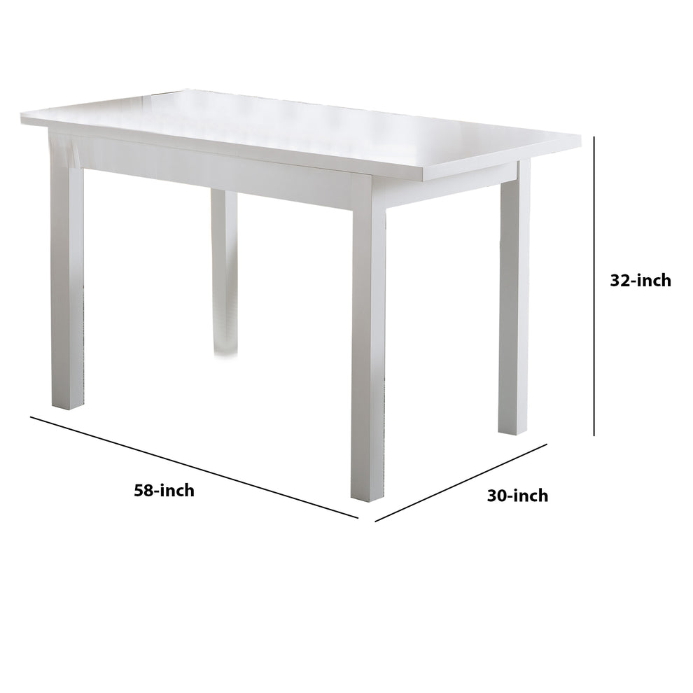 Rectangular Wooden Frame Dining Table With Straight Legs, Glossy White By Benzara | Dining Tables | Modishstore - 2