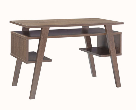 Rectangular Wooden Frame Desk With Open Shelf And 2 Display Decks, Brown By Benzara | Desks |  Modishstore 