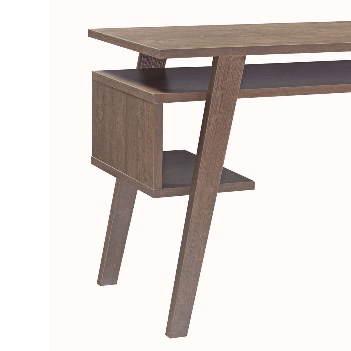 Rectangular Wooden Frame Desk With Open Shelf And 2 Display Decks, Brown By Benzara | Desks |  Modishstore  - 2
