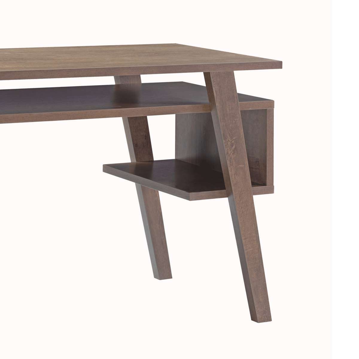 Rectangular Wooden Frame Desk With Open Shelf And 2 Display Decks, Brown By Benzara | Desks |  Modishstore  - 3
