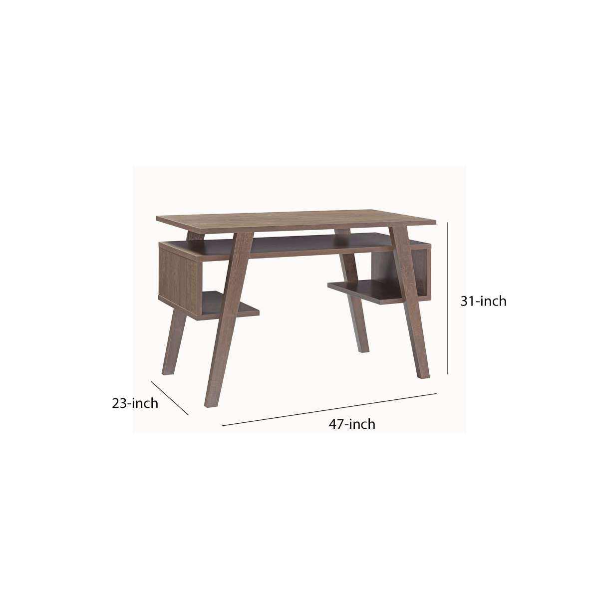 Rectangular Wooden Frame Desk With Open Shelf And 2 Display Decks, Brown By Benzara | Desks |  Modishstore  - 5