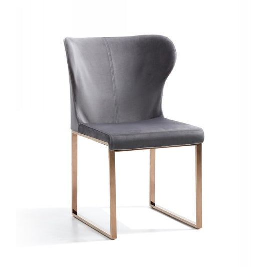 High Wing Back Metal Armless Dining Chair With Sled Base Gray And Rosegold By Benzara | Dining Chairs | Modishstore