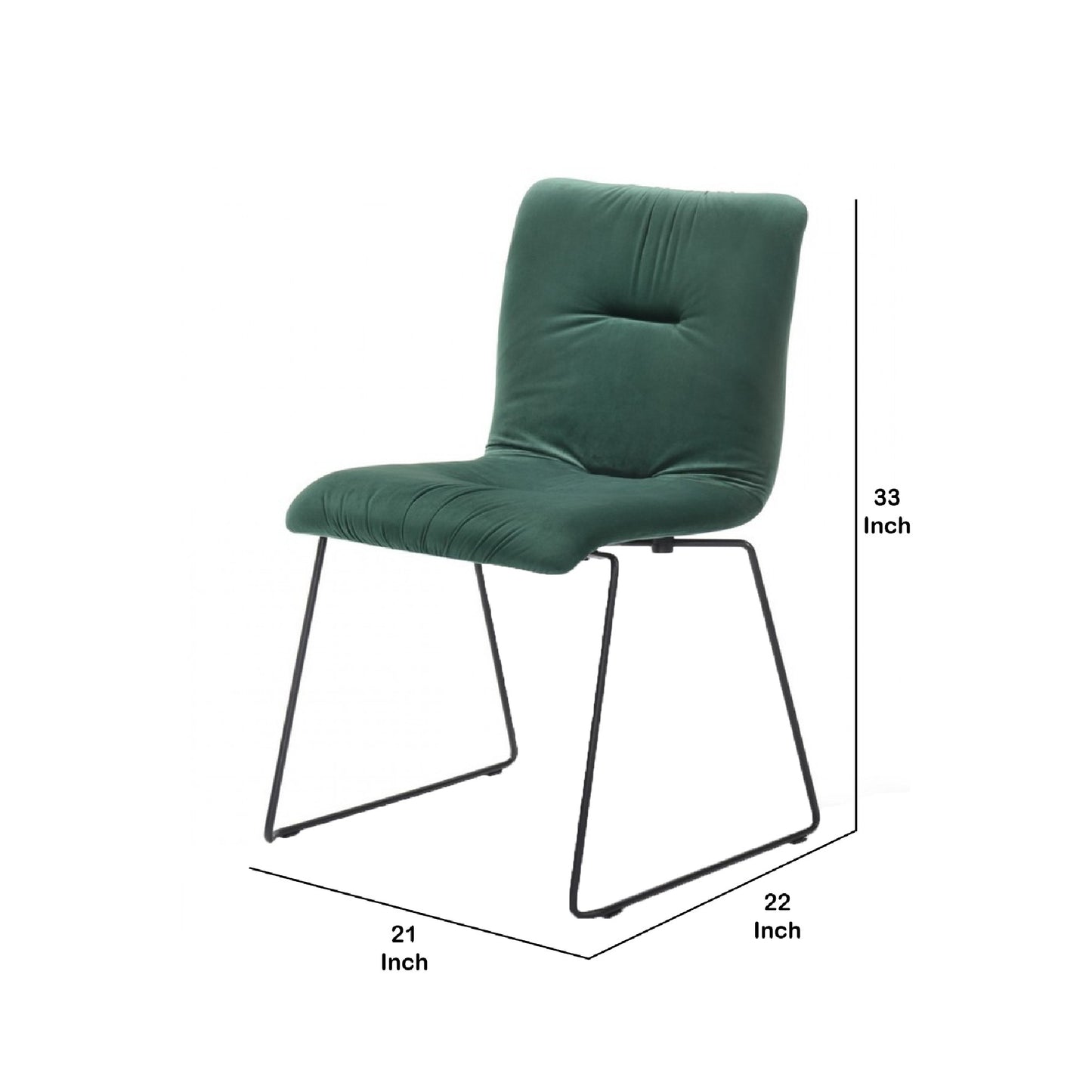 Fabric Tufted Metal Dining Chair With Sled Legs Support Set Of 2 Green By Benzara | Dining Chairs | Modishstore - 5