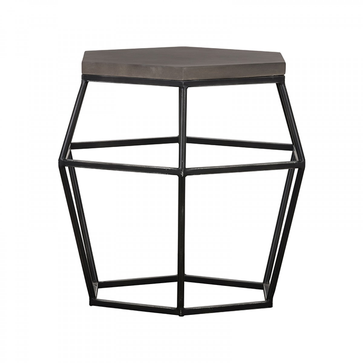 Hexagonal Concrete End Table With Metal Base Gray And Black By Benzara | End Tables | Modishstore - 6