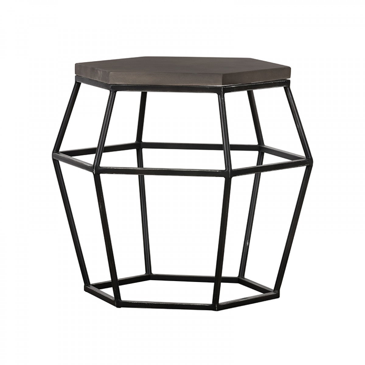 Hexagonal Concrete End Table With Metal Base Gray And Black By Benzara | End Tables | Modishstore