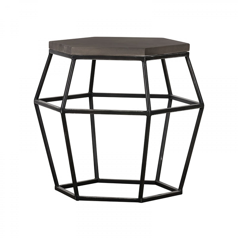 Hexagonal Concrete End Table With Metal Base Gray And Black By Benzara | End Tables | Modishstore