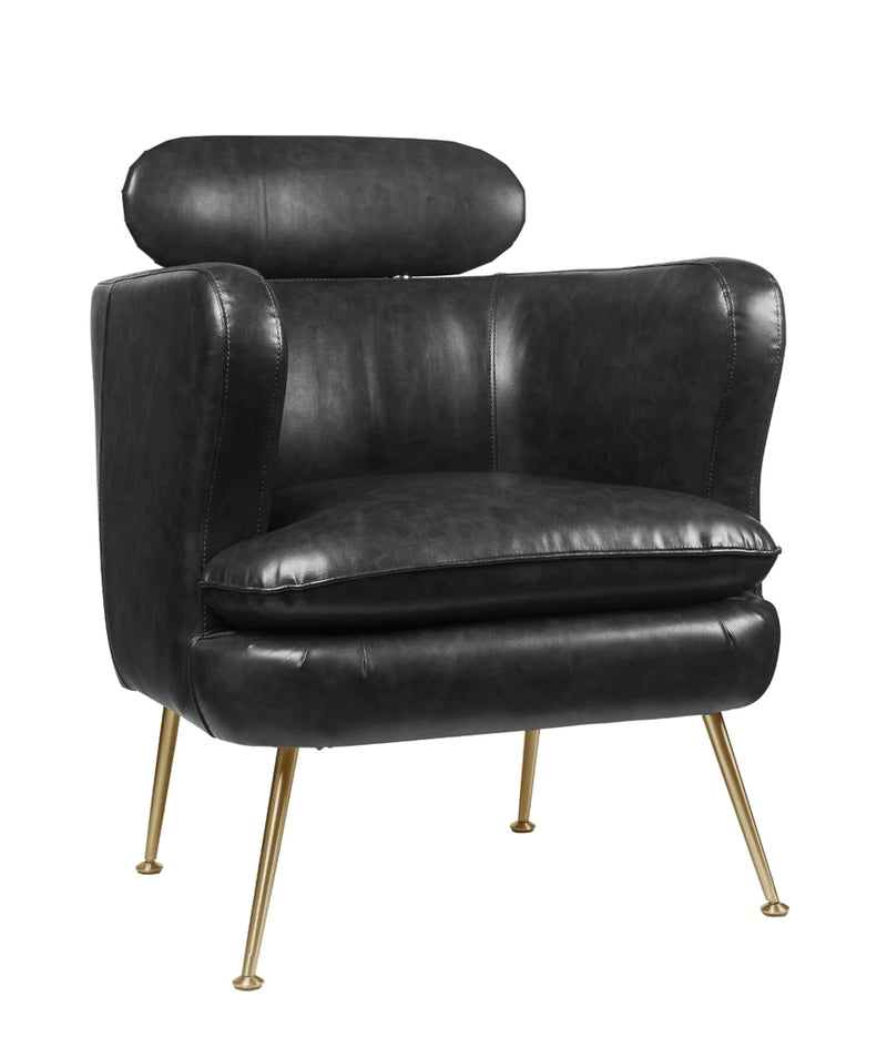 Leatherette Accent Chair With Shelter Sloped Armrest, Black By Benzara | Accent Chairs |  Modishstore 